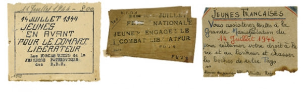 Papillons et tract appelant à la célébration du 14 Juillet 1944, Coll. MRN