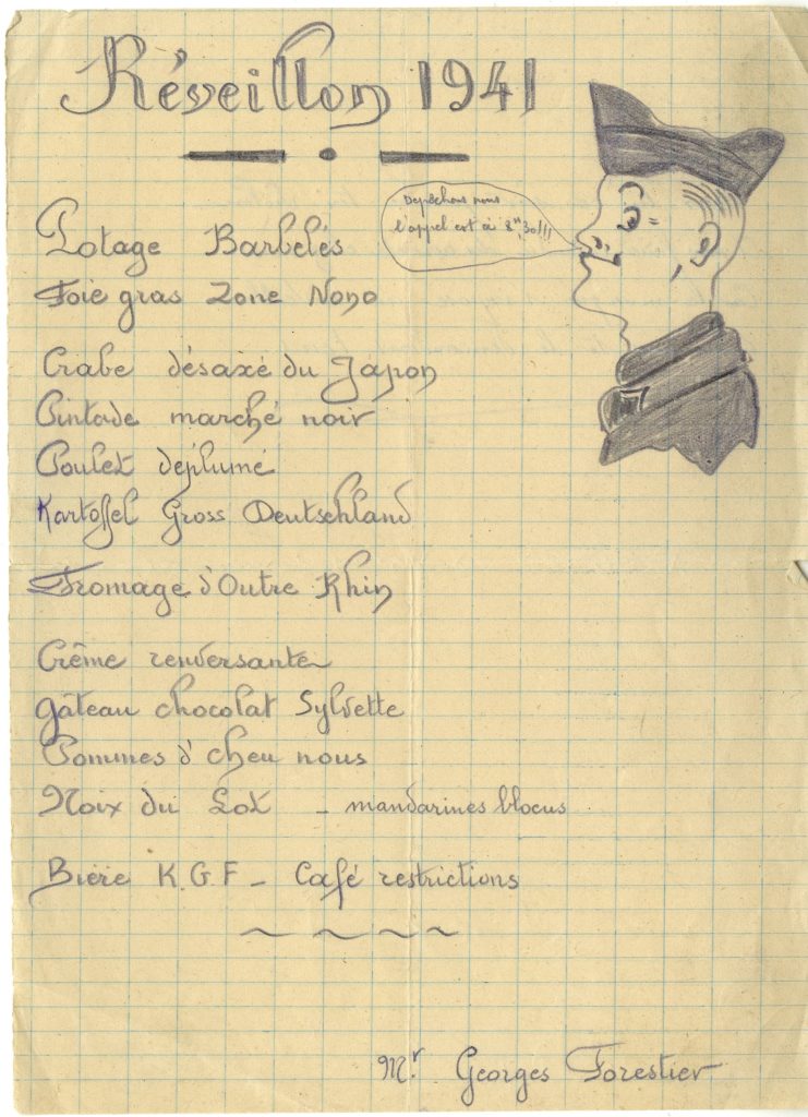 Menu Réveillon 1941 - fonds Georges Forestier