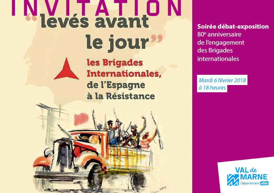 Invitation à la soirée expo-débat consacrée aux Brigades internationales. Visuel.